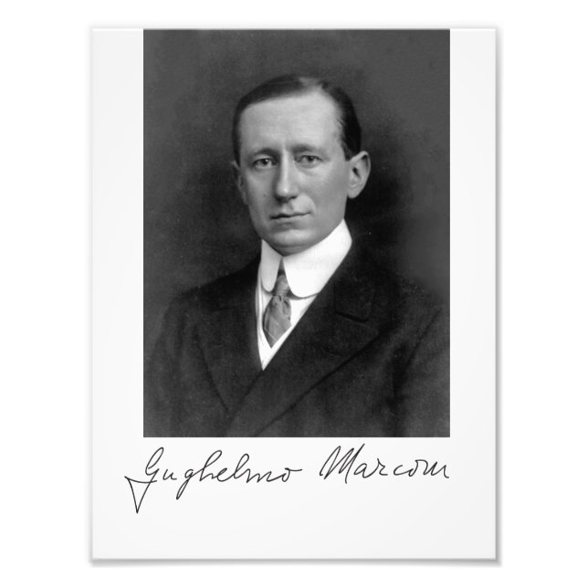 Foto Retrato fotográfico y firma de Guglielmo Marconi (Frente)