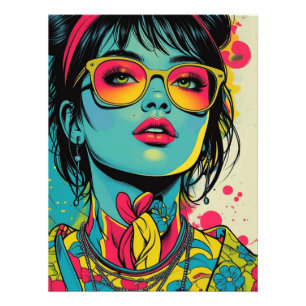 Foto Retrato Neon Pop Diva - Arte Retro Audaz y Vibrant