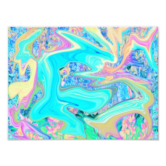 Foto Retro Aqua Blue Liquid Art sobre Hydrangeas abstra (Frente)