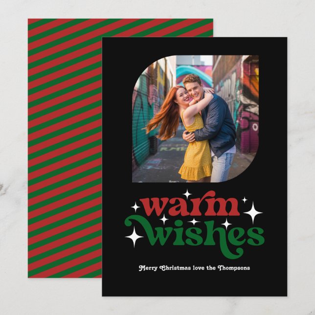 Foto Retro de Navidad en Rojo Carmesí y Verde Bosq (Anverso / Reverso)