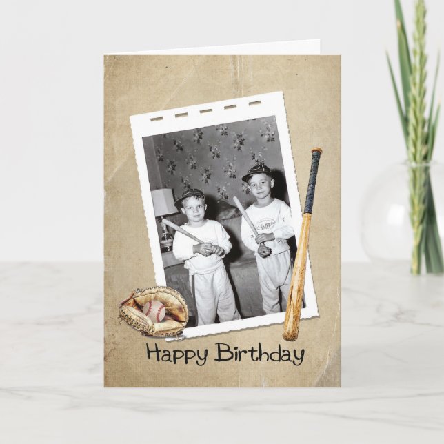 foto retro de niños con tarjeta de bate de béisbol (Anverso)