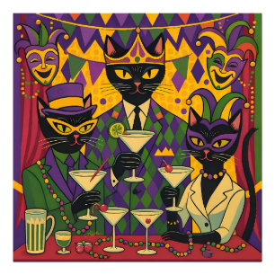 Foto Retro Futurista Mardi Gras Black Cat Martini Club