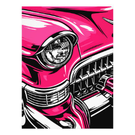 Foto Retro Pink Classic Car Front Pop Art Illustration