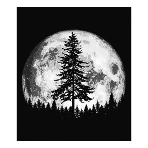 Foto Retro Pleno Luna y Minimalista Pino Árbol Vintage 