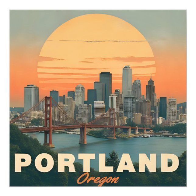Foto Retro Portland Oregon horizonte Vintage Viaje  (Frente)