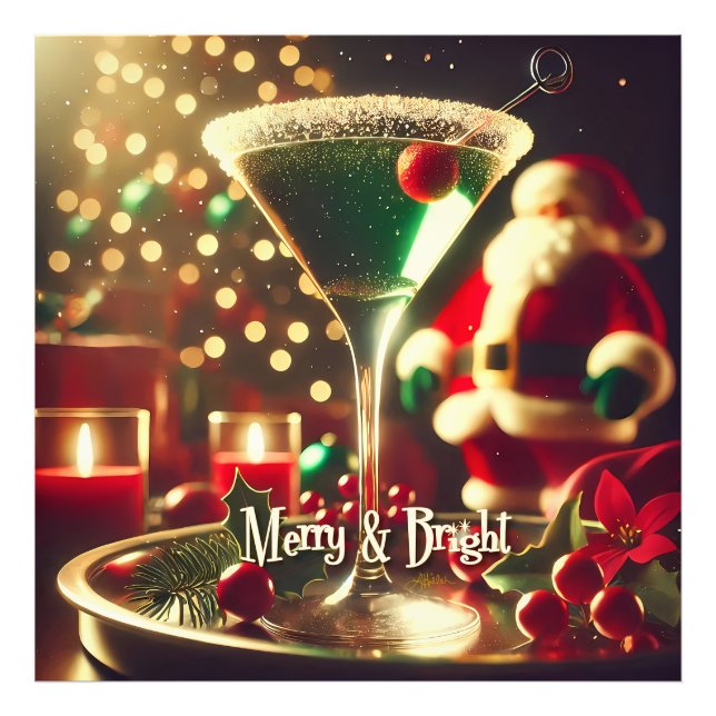 Foto Retro Santa de los 50 Navidad Martini Verde (Frente)