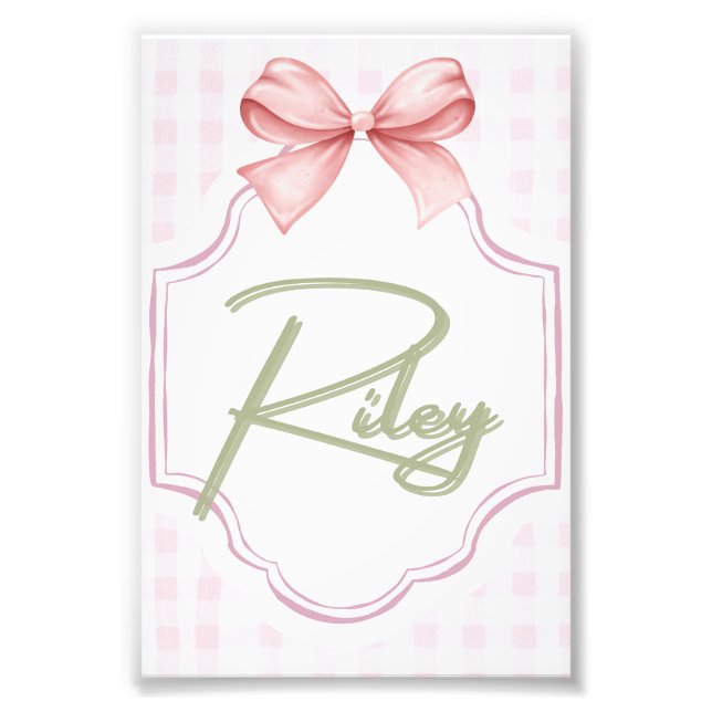 Foto Riley Baby Nursery Personalizado Bow&Gingham (Frente)