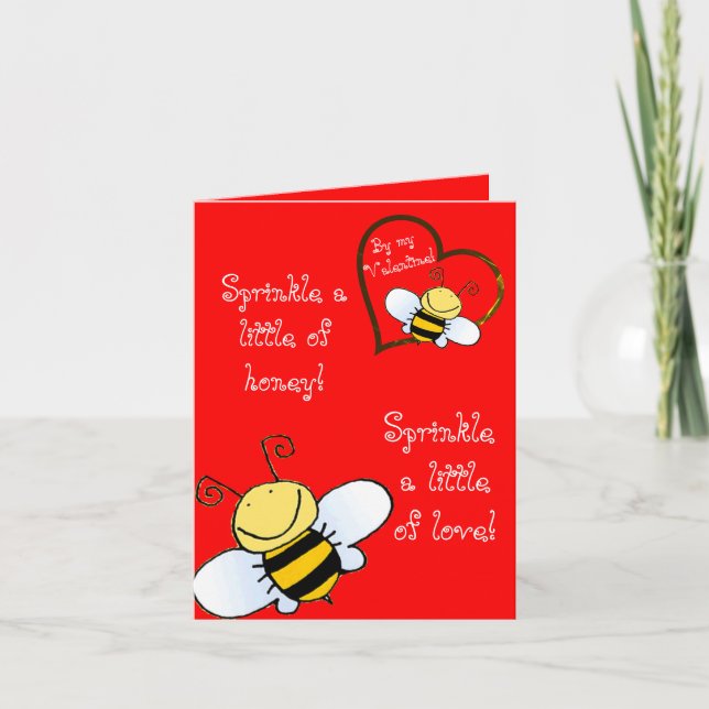 Foto roja de San Valentín con abejas lindas  (Anverso)