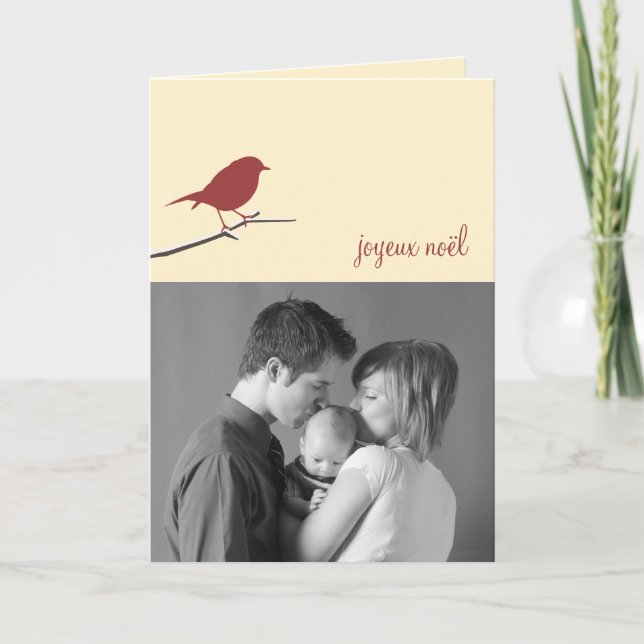 Foto roja del navidad de Joyeux Noël del petirrojo (Anverso)