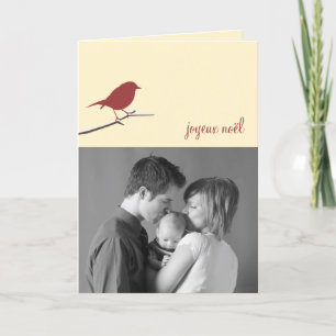 Foto roja del navidad de Joyeux Noël del petirrojo