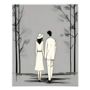 Foto Romantic Couple Stroll Minimalista Line Art