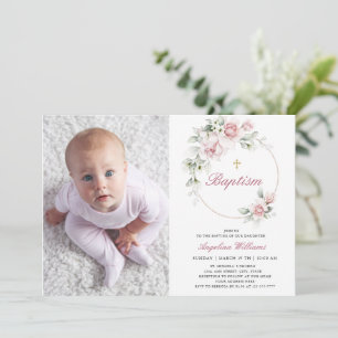 Foto romántica Baptismo Chica Invitación de oro fl