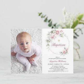 Foto romántica Baptismo Chica Invitación de oro fl