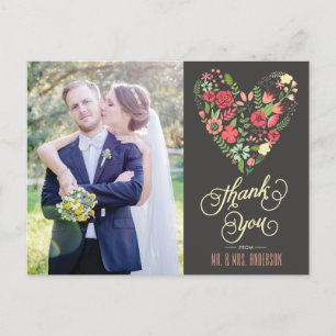 Foto romántica de corazón floral gracias postal