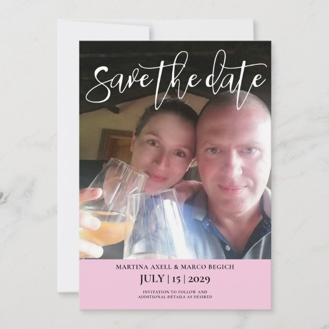 Foto rosa Guardar la invitación de fecha (Anverso)