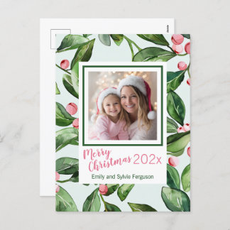 Foto rosa Mistletoe con tarjeta navideña Merry