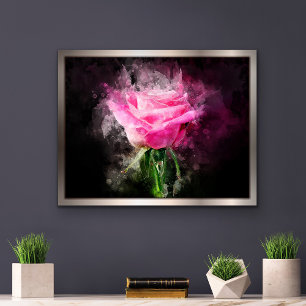 Foto Rosa rosa acuarela sobre fondo negro