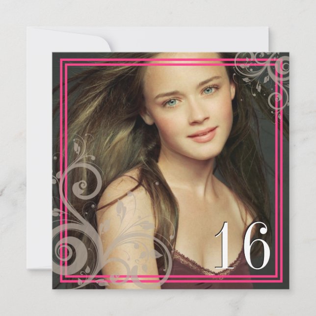 Foto rosada - invitación del dulce 16 (Anverso)