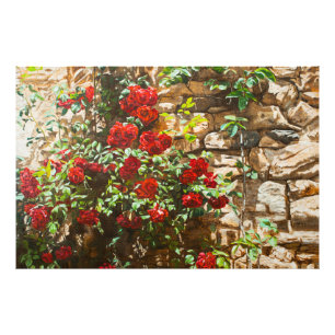Foto Roses rojos contra un muro de piedra