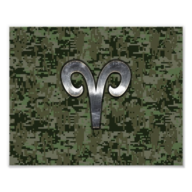 Foto Rótulo Aries Zodiac en Camo Digital Verde de Woodl (Frente)