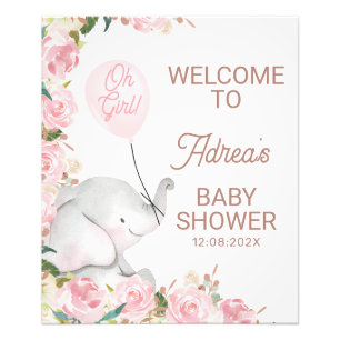 Foto Rótulo Baby Shower Boho Pink Floral Elephant Ballo