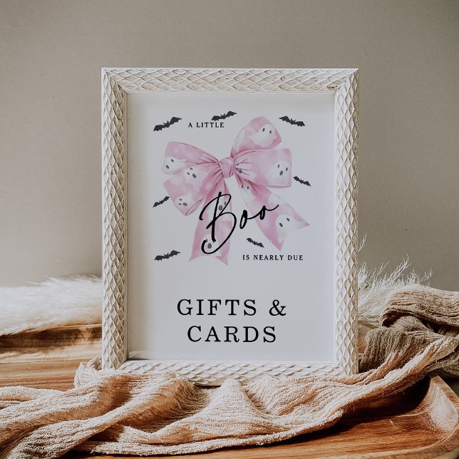 Foto Rótulo Baby Shower Coquette Pink Bow Boo (Little Boo is Almost Due Baby Shower Sign, Croquette Pink Bow Halloween Little Boo Baby Shower Sign)