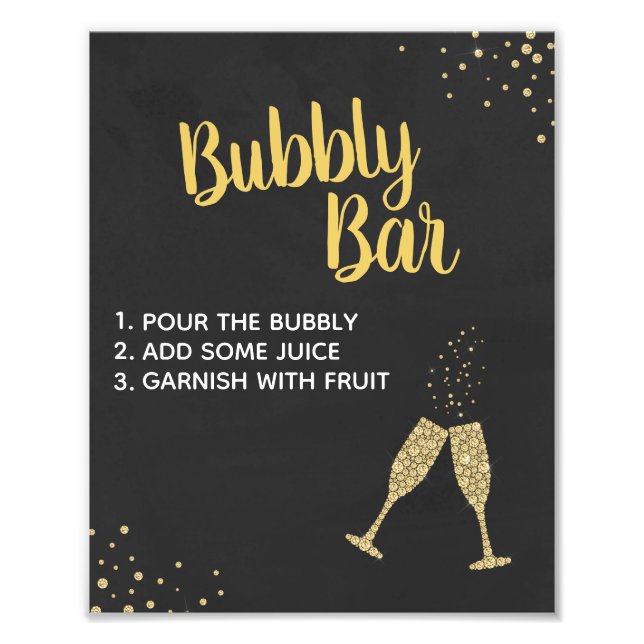 Foto Rótulo Black and Gold Bridal Brunch Bubbly Bar (Frente)