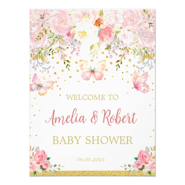 Foto Rótulo de bienvenida con mariposa rosa (Frente)