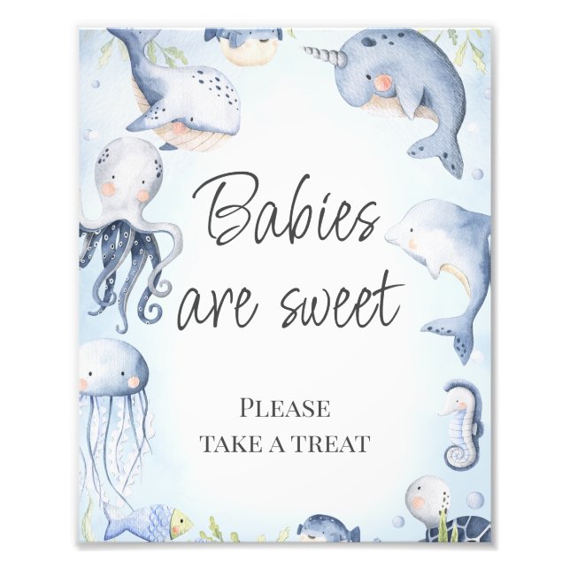 Foto Rótulo de mesa de Baby Shower Blue Under Sea Boys (Frente)