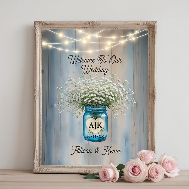 Foto Rótulo de Poster de Mason Jar, bebé de Rústica (Wedding Welcome Sign)