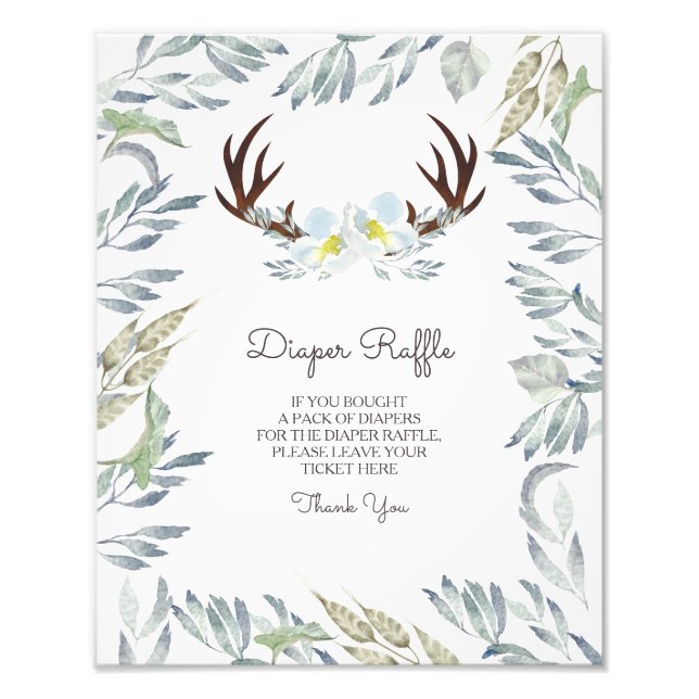Foto Rótulo Deer Antler Boy Diaper Raffle (Frente)