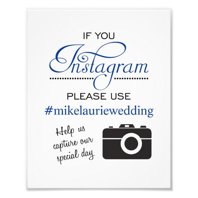 Foto Rótulo Poster Boda de Instagram - Azul marino (Frente)