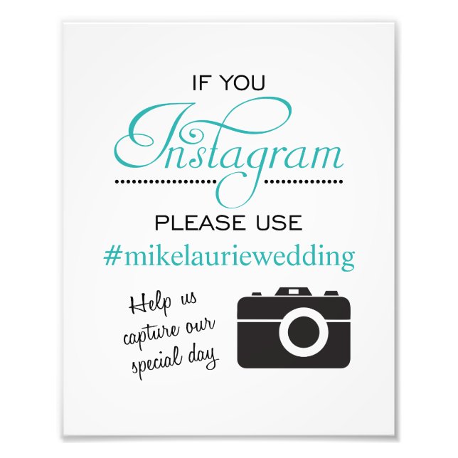 Foto Rótulo Poster de Instagram Boda - Aqua Blue (Frente)