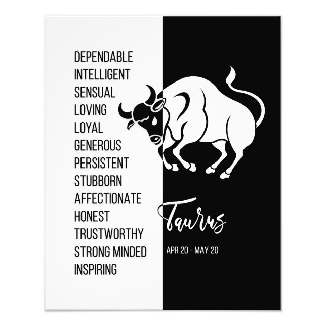 Foto Rótulo Taurus Zodiac, Poster blanco y negro (Frente)