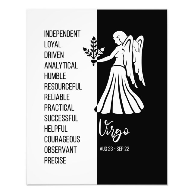 Foto Rótulo Virgo Zodiac, Poster blanco y negro (Frente)