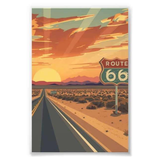 Foto Route 66 Sunset Desert Road Travel Art (Frente)