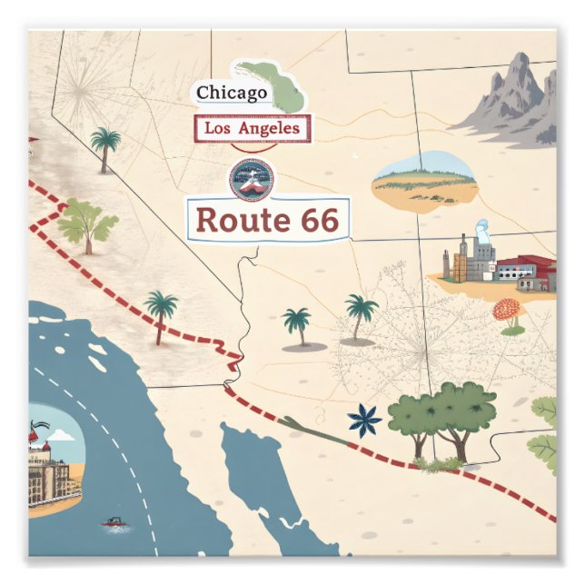 Foto Route 66 Vintage Travel Map Illustration (Frente)