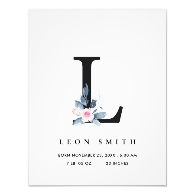 FOTO RUBOR BLUE FLORAL ALFABETES L BABY BIRTH STATS (Frente)