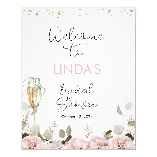 Foto Rubor Floral Pearls Bridal Shower Signo de bienven (Frente)