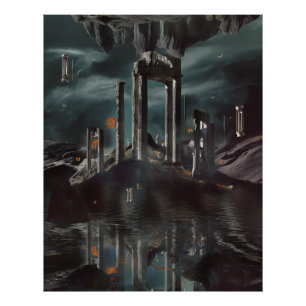 Foto Ruinas Surrealistas Flotantes Piscina de Obsidiana