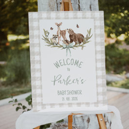 Foto Rustic Beige Woodland Baby Shower Welcome Sign