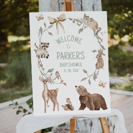 Foto Rustic Brown Woodland Baby Shower Welcome Sign