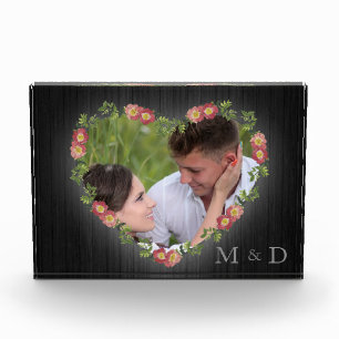 Foto Rustic Wood Floral Heart Personalizado
