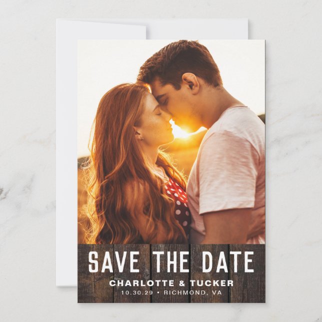Foto Rustic Wood Save the Date (Anverso)
