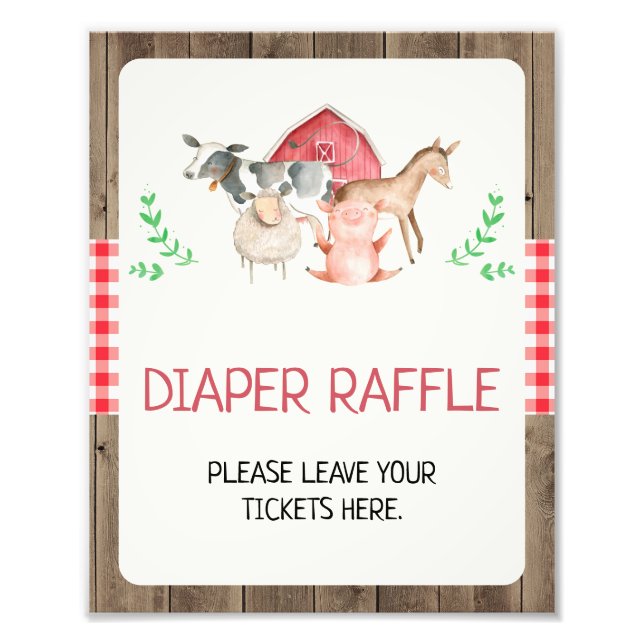 Foto Rústica granja Diaper Raffle Rótulo Baby Shower (Frente)