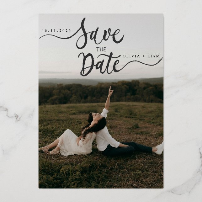Foto rústica Guardar la tarjeta de fecha | Boda ed (Anverso)