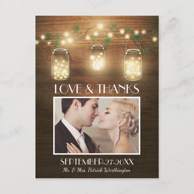 Foto Rustica Mason Jar Gracias Postales (Anverso)