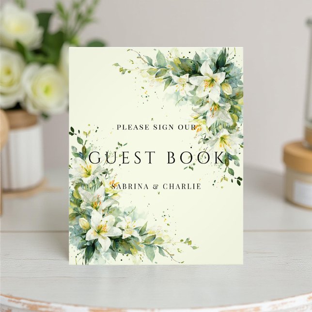 Foto Sage Green Lily Valley Wedding Guest Book Sign (Subido por el creador)