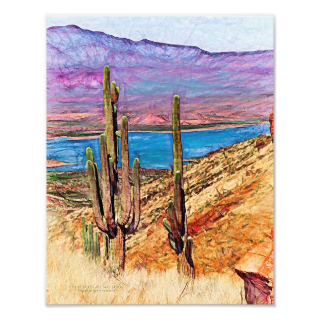 Foto Saguaro Cacti Blue Lake Purple Mountains Arizona (Frente)