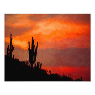 Foto Saguaro Cactus Silhouette Arizona Red Sunset